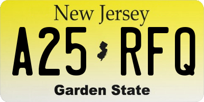 NJ license plate A25RFQ