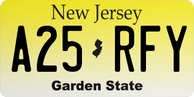 NJ license plate A25RFY