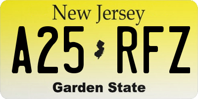 NJ license plate A25RFZ