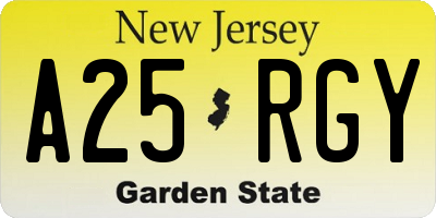 NJ license plate A25RGY