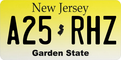 NJ license plate A25RHZ