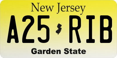 NJ license plate A25RIB