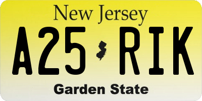 NJ license plate A25RIK
