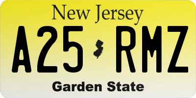 NJ license plate A25RMZ