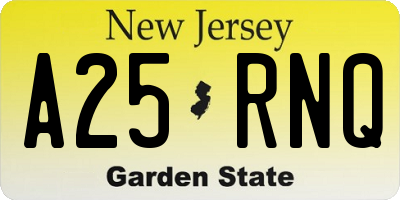 NJ license plate A25RNQ