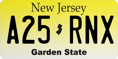 NJ license plate A25RNX