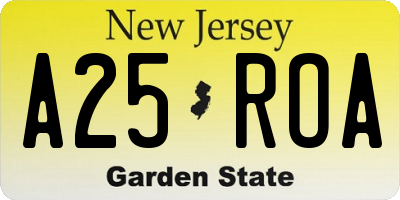 NJ license plate A25ROA