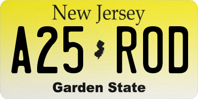 NJ license plate A25ROD