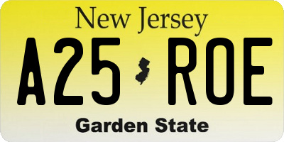 NJ license plate A25ROE