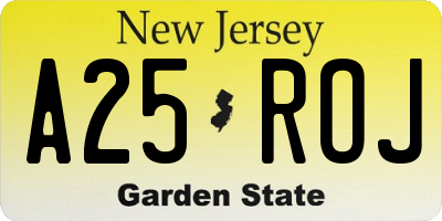 NJ license plate A25ROJ