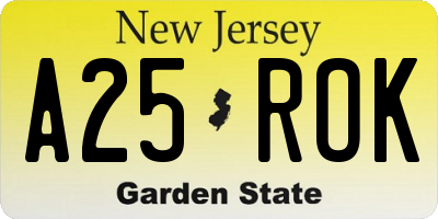 NJ license plate A25ROK