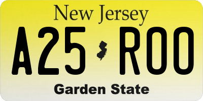 NJ license plate A25ROO