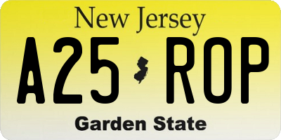 NJ license plate A25ROP