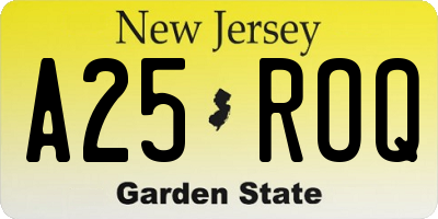NJ license plate A25ROQ