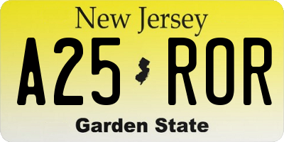 NJ license plate A25ROR