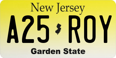 NJ license plate A25ROY