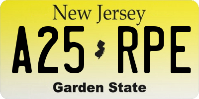 NJ license plate A25RPE