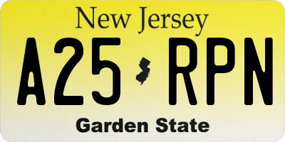 NJ license plate A25RPN