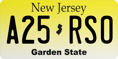 NJ license plate A25RSO
