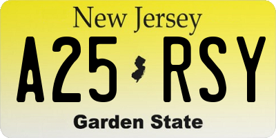 NJ license plate A25RSY