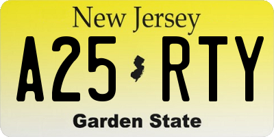 NJ license plate A25RTY
