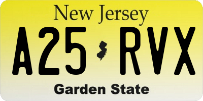 NJ license plate A25RVX