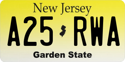 NJ license plate A25RWA