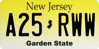 NJ license plate A25RWW