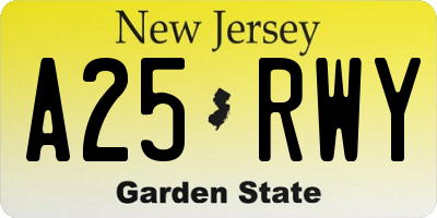 NJ license plate A25RWY