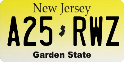 NJ license plate A25RWZ