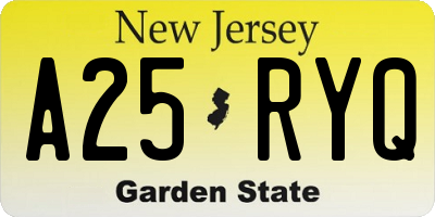 NJ license plate A25RYQ