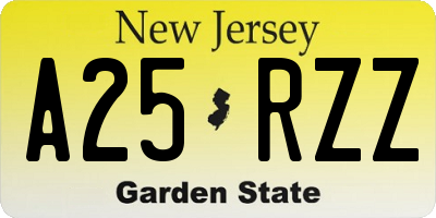 NJ license plate A25RZZ