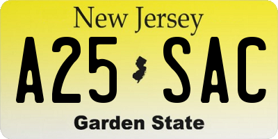 NJ license plate A25SAC