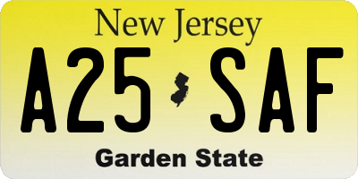 NJ license plate A25SAF