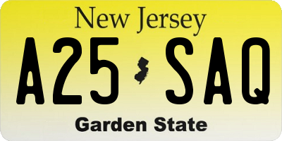 NJ license plate A25SAQ