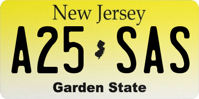NJ license plate A25SAS