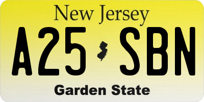 NJ license plate A25SBN