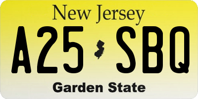 NJ license plate A25SBQ