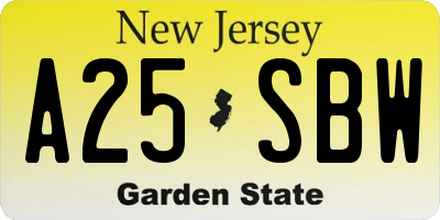 NJ license plate A25SBW