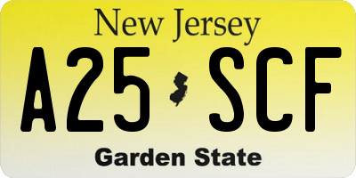 NJ license plate A25SCF