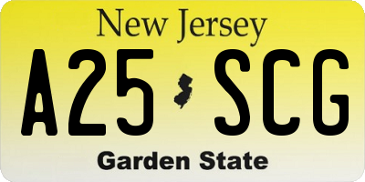 NJ license plate A25SCG