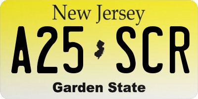 NJ license plate A25SCR