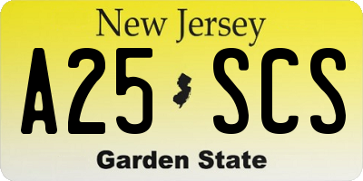 NJ license plate A25SCS