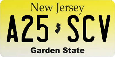 NJ license plate A25SCV