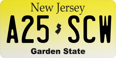 NJ license plate A25SCW