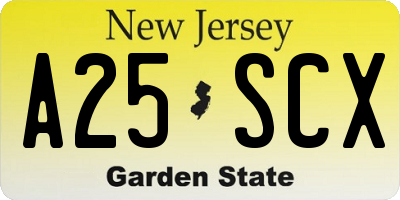 NJ license plate A25SCX