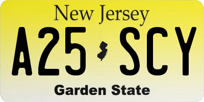 NJ license plate A25SCY