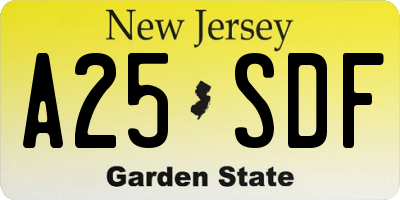 NJ license plate A25SDF
