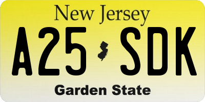 NJ license plate A25SDK