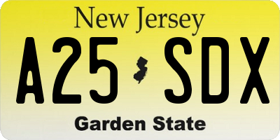 NJ license plate A25SDX